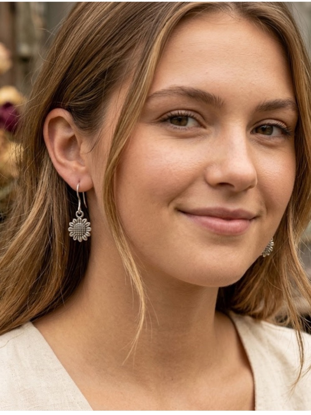 Silver Plated Sunflower Drop Earrings